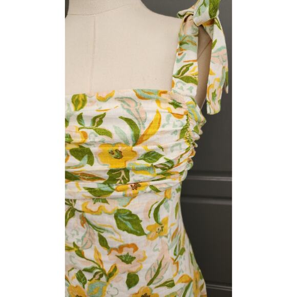 ZARA Strappy Floral Linen Sun Dress Small 8351/037/330 Party Brunch Ruched Bust - Picture 4 of 7